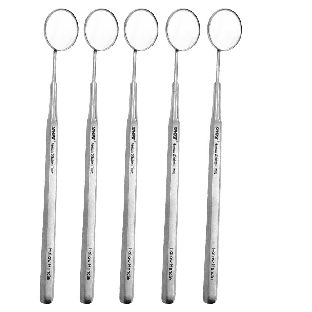 Suryadent Plain Mouth Mirror No. 5 with Hollow Hex Handle | Stainless Steel | Autoclavable Dental Mirror (Pack of 3, 5, 7, 10, 15)