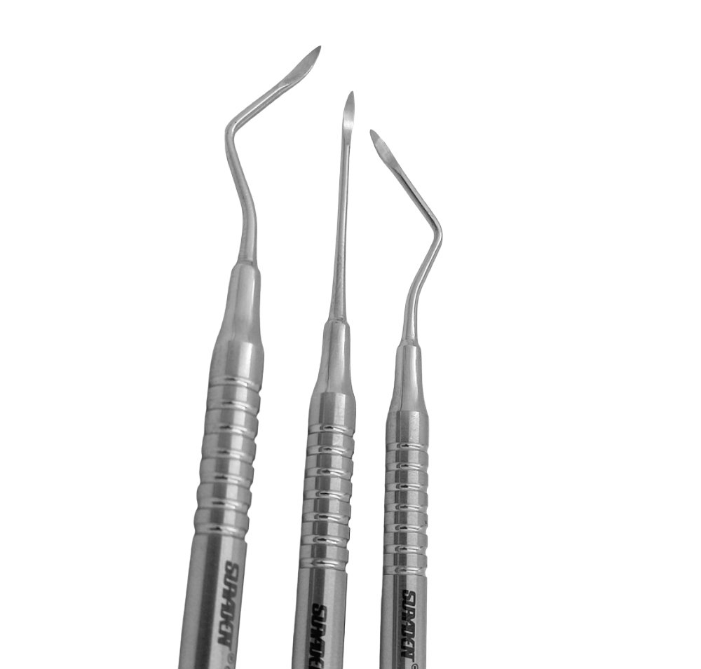 Suryadent® Root Tip Pick Elevator Set (Left, Right & Straight) – Dental Surgical Micro Elevator | German Stainless Steel | Hollow Handle