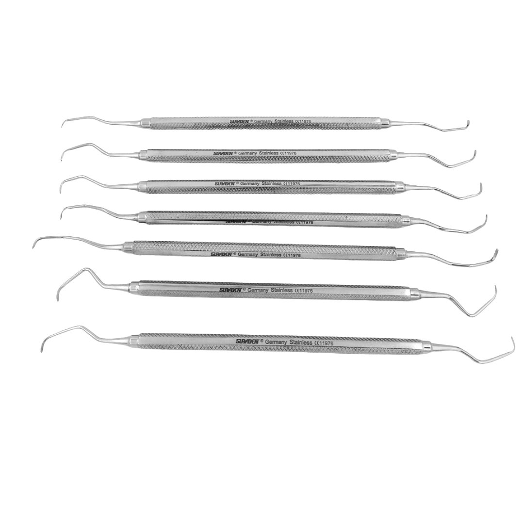Suryadent® Dental Gracey Curette Set of 7 Pcs – Solid Handle Periodontal Instruments