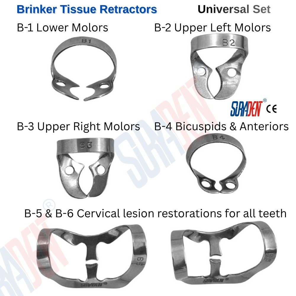 Suryadent® Brinker Tissue Retractor Clamp Set (B1–B6) | Dental Gingival Retraction Clamps